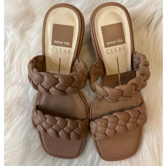 Dolce Vita Clear Taupe Braided Block Heel Sandal Size 6 - Picture 3 of 7